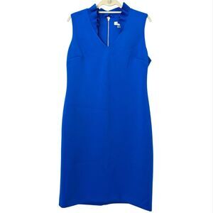 Calvin Klein Ruffled Collar Scuba Sheath Dress Womens Size 14 Cobalt Blue Classy